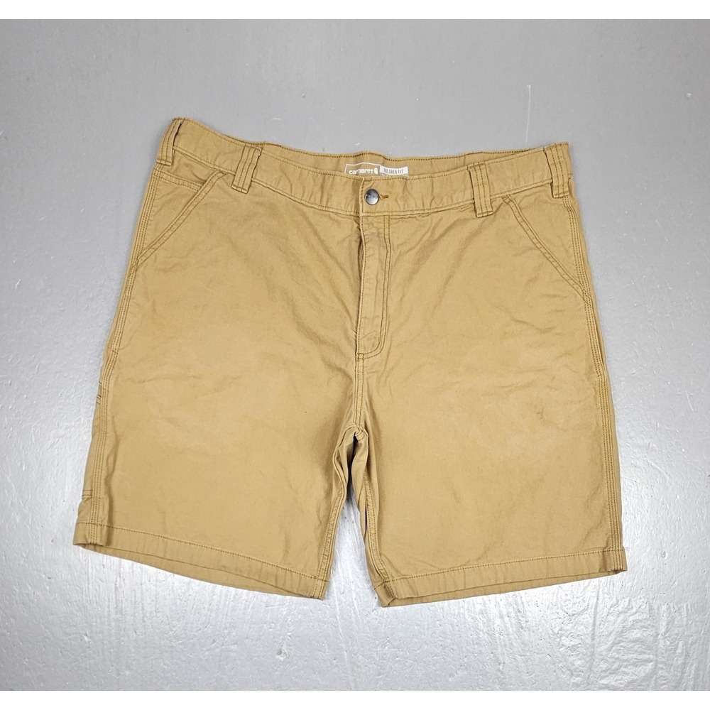 Carhartt Canvas Shorts‎ Mens 42 Beige Khaki Flex Stretch Relaxed Distressed